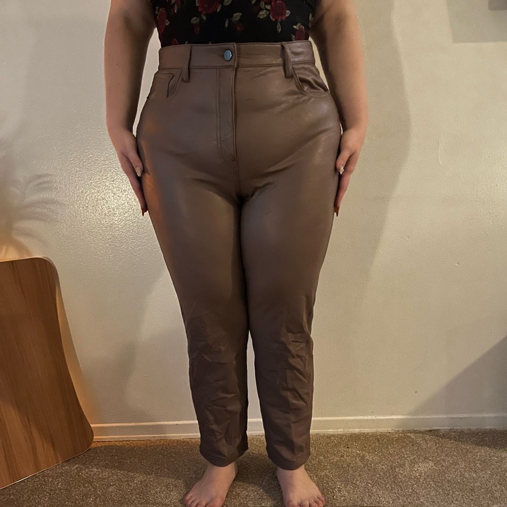 Reitmans Tan Faux Leather Straight Leg Pants